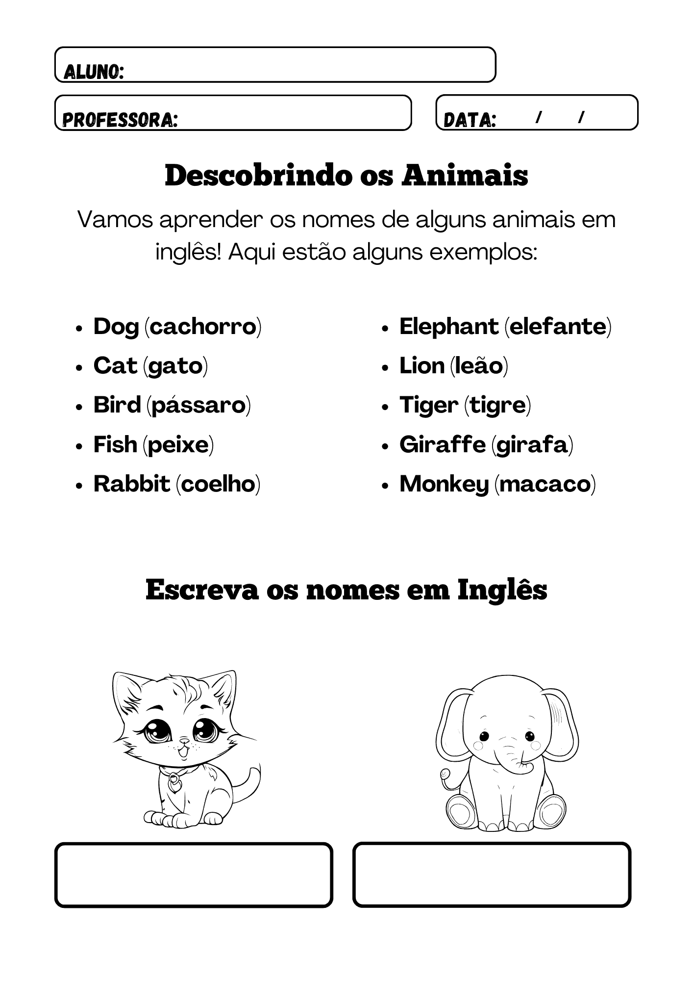 Animais em Inglês
