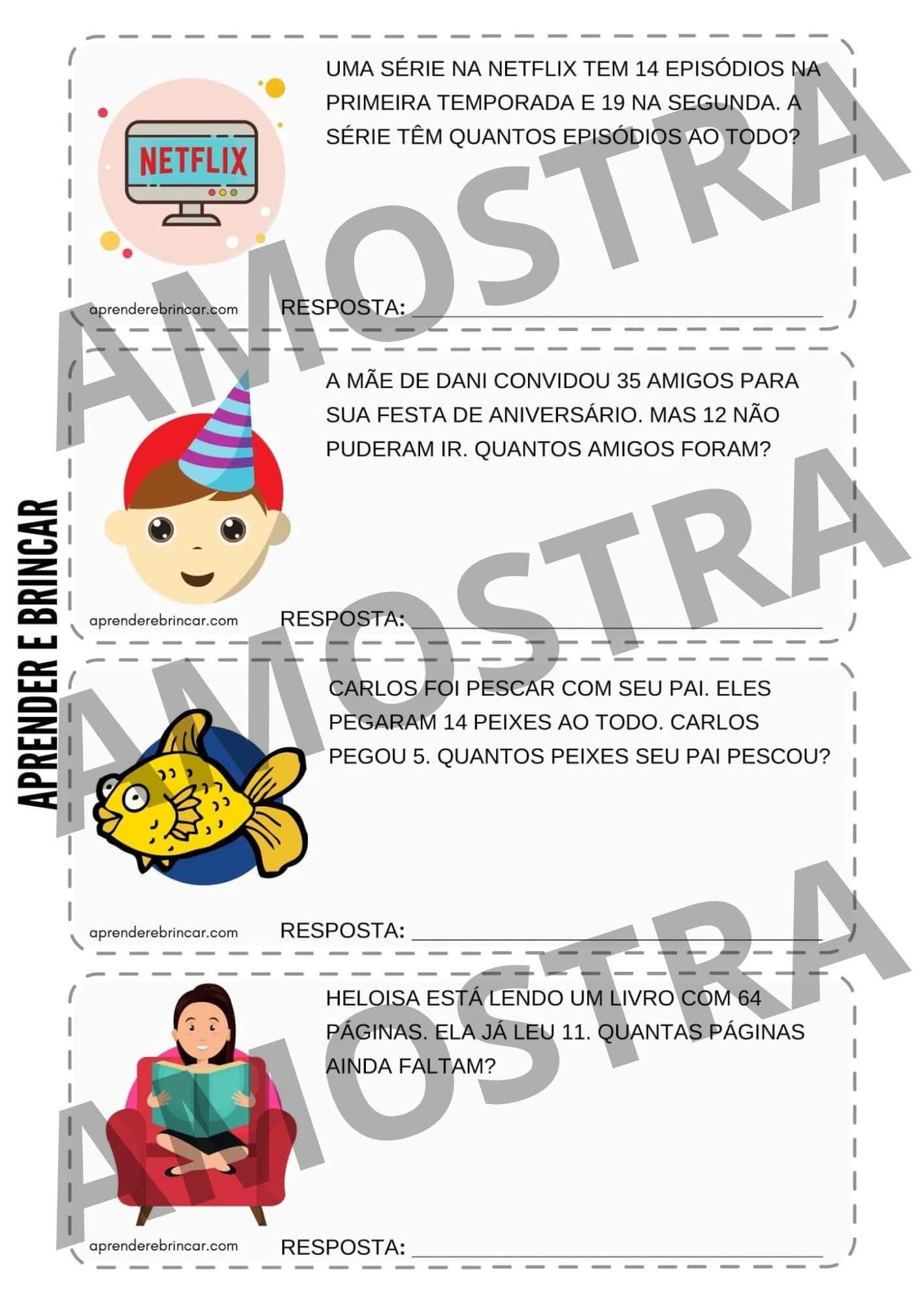 Problemas de Matemática de adição e subtração 2º ano