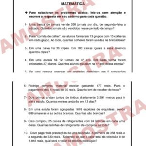 Situações Problemas de Matemática 4º Ano