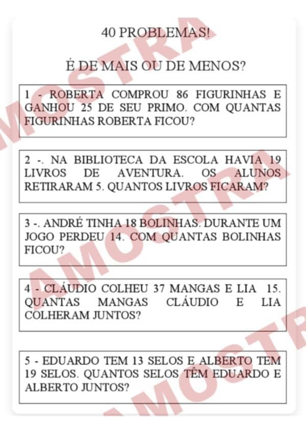 Problemas de mais e menos 2º Ano