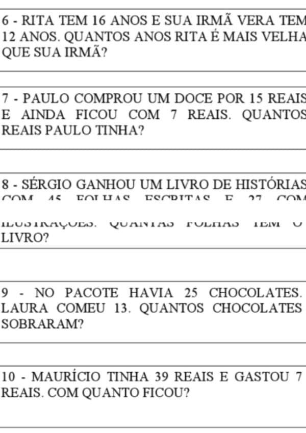 Problemas de mais e menos 2º Ano