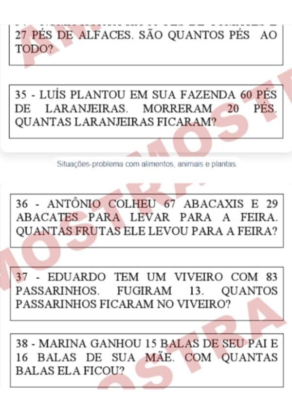 Problemas de mais e menos 2º Ano