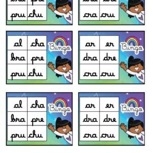 BINGO SÍLABAS COMPLEXAS LETRA CURSIVA
