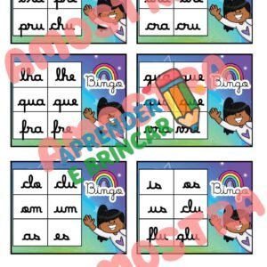 BINGO SÍLABAS COMPLEXAS LETRA CURSIVA