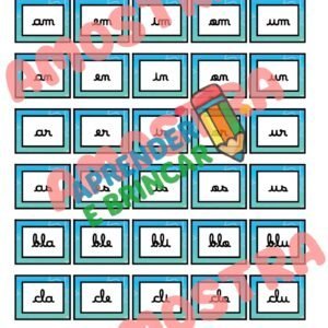 BINGO SÍLABAS COMPLEXAS LETRA CURSIVA