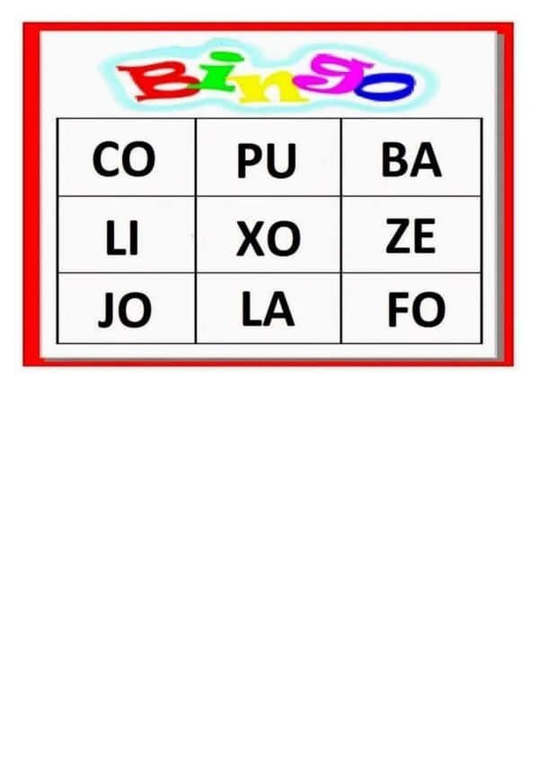 cartela Bingo Silábico