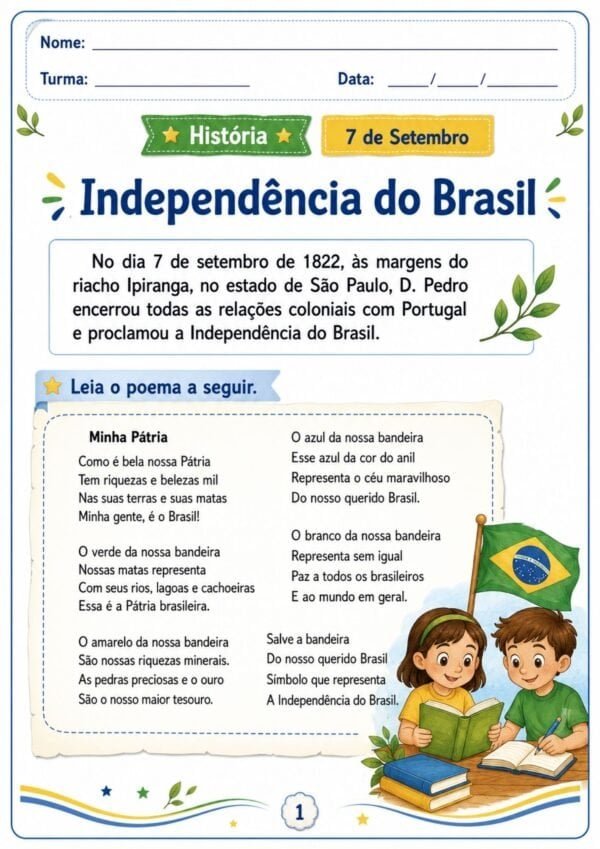 Atividades sobre a Independência do Brasil para o 3 ano